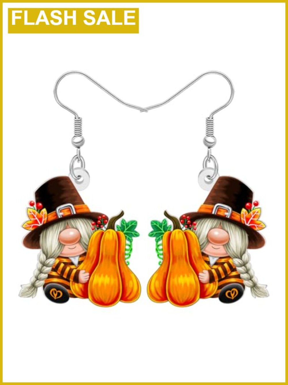Acrylic Gnome Dangle Earrings Thanksgiving Fall Pumpkin Turkey Drop